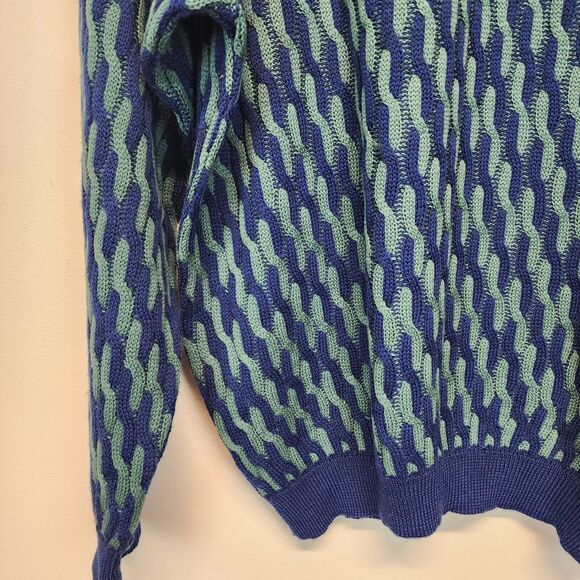 Vintage Embassy Row Geo Knit Sweater Size XL Merino Wool Blue Green Retro 80s - Picture 8 of 14